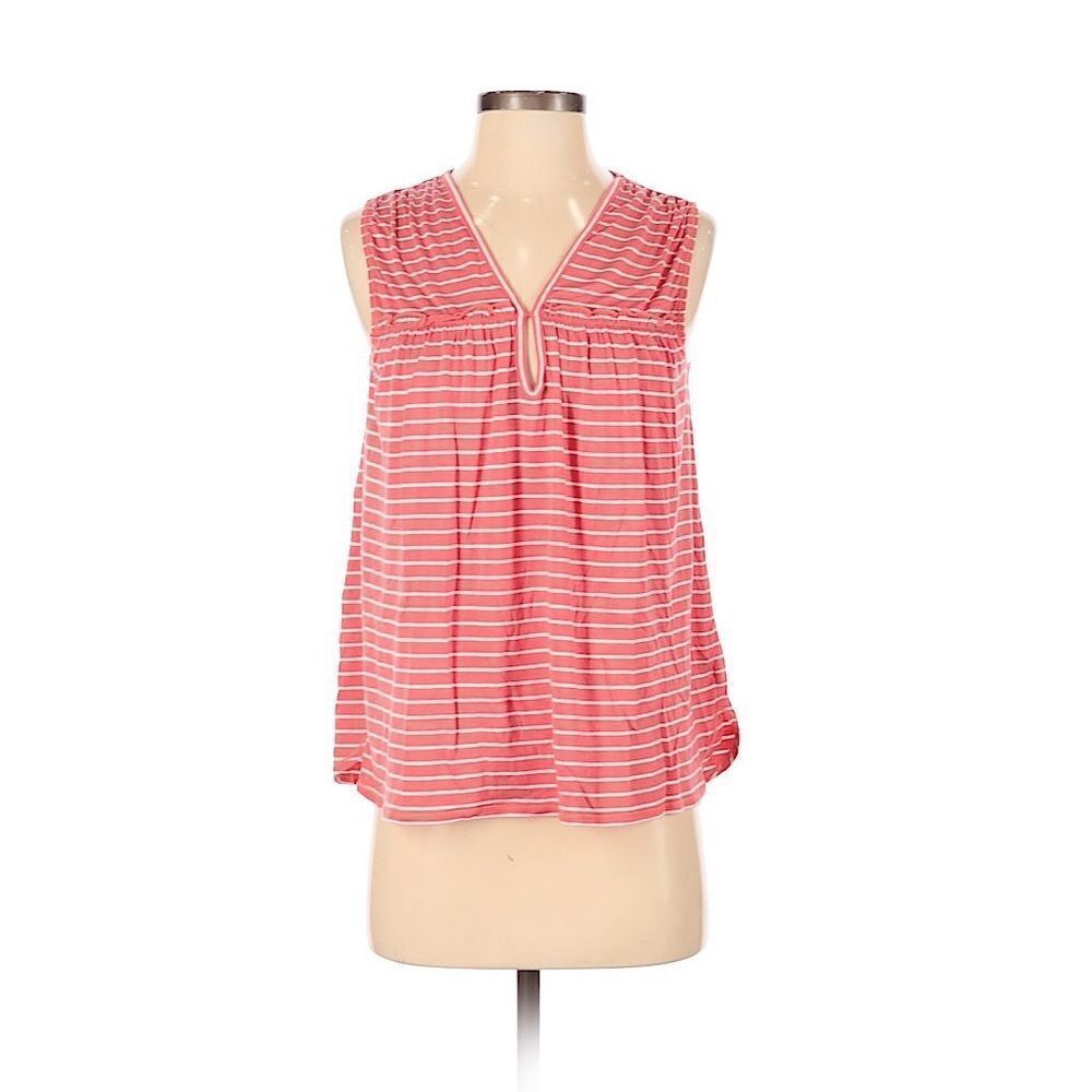 SOPHIE MAX Coral Pink Striped Tank Top V-Neck Sleeveless Stretch XS X-Small‎ New